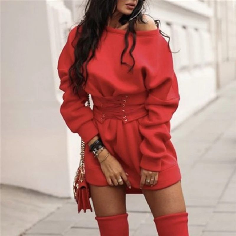 Сексуальное женское мини-платье Осень-зима модное Повседневное платье с круглым