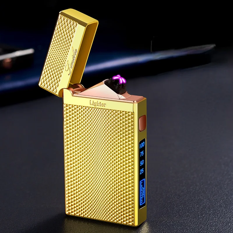 

2021 New Square Rang Sound Double Arc Lighter Battery Display Usb Rechargeable Lighter Men’s Gift Smoking Accessories for Weed