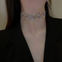 european and american sexy net red super flash rhinestone neck chain chocker clavicle female jewelry korean short nec