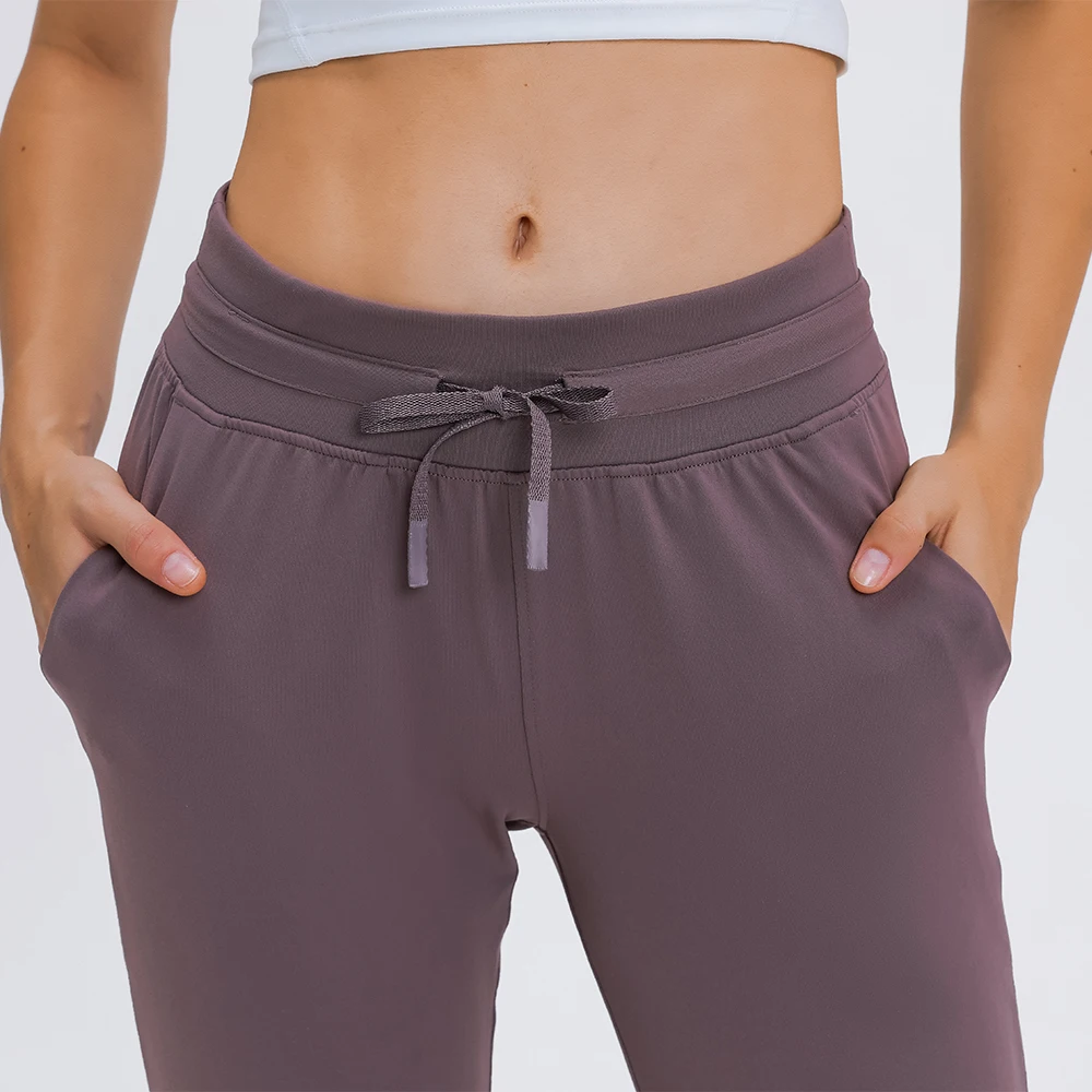 

Naked-feel Fabric Workout Sport Joggers Pants Women Waist Drawstring Fitness Running Sweatpants with Two Side Pocket