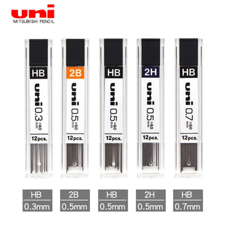 

UNI автоматический карандаш свинца 0,3/0,5/0,7 мм 2B/HB подвижный карандаш замена core UL-1403 1405 1407 12 штук в коробке