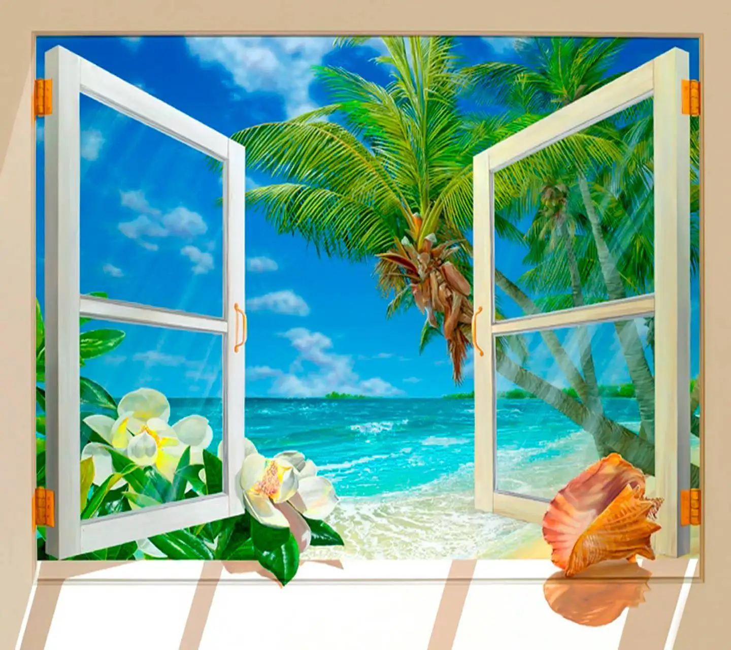 

JMINE Div 5D Window Sea Beach, пальмовое дерево, полная Алмазная краска, наборы для вышивки крестиком, художественная Высококачественная живописная 3D кр...