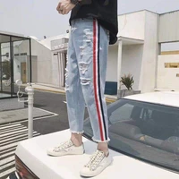 ripped jeans male students korean version of trend ins baggy straight tube nine minutes pants spring and fall dad halon pants