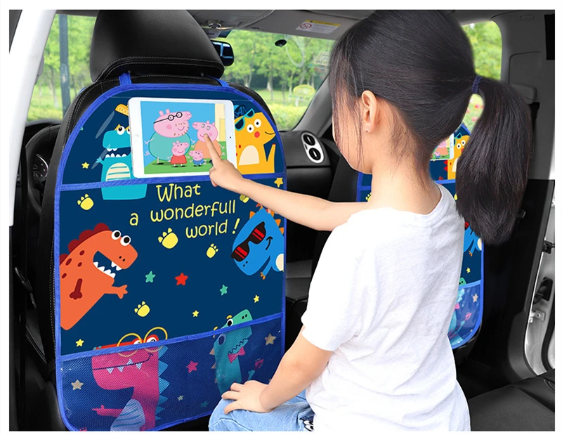 Funda protectora de dibujos animados para asiento trasero de coche, organizador de Kick Mat, soporte para tableta, bolsa colgante, soporte de almacenamiento de estilo de coche, accesorios para coche-1