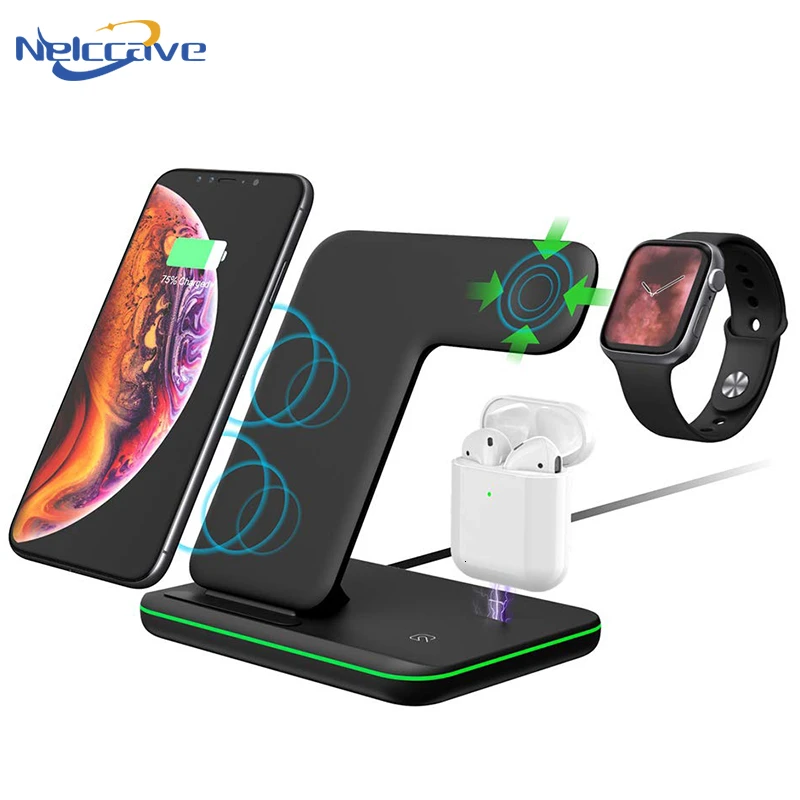 Беспроводная зарядная станция Qi 15 Вт для iPhone 11 Pro XS Max XR X 8 Fast 3 в 1 Подставка для зарядки для Apple Watch 1 2 3 4 5 AirPods