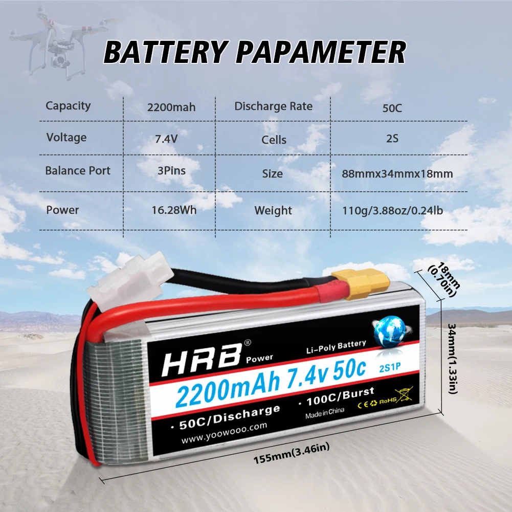 Bater&iacute;a de Lipo HRB 3S 4S, 11,1 v, 14,8 v, 1300mah, 1500mah, 1800mah, 2200mah, 3000mah, enchufe XT60 T para Losi, coche, cami&oacute;n, Dron, Fpv, barco, 2 paquetes-1