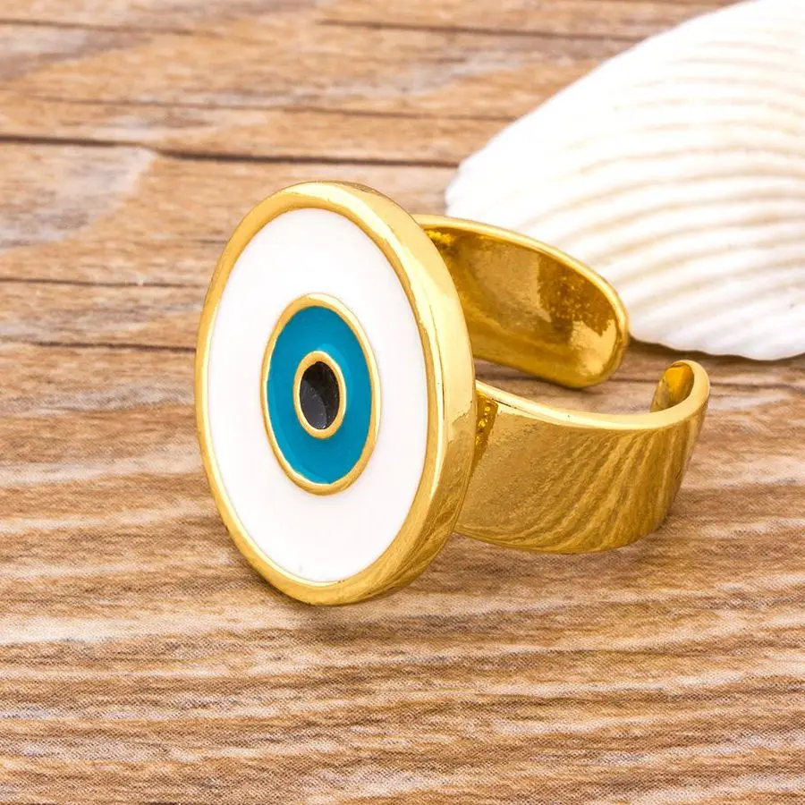 

Trendy Evil Eye Open Rings For Women Jewelry Gift Vintage Circle Gold Color Adjustable Punk Rings Best Party New Year Gift