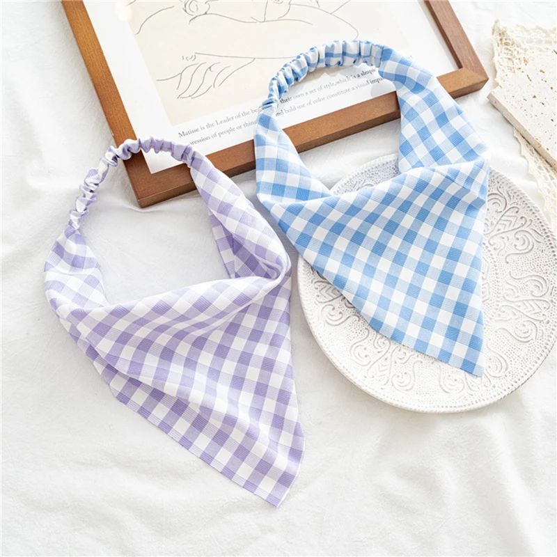 

Korean Fashion Plaid Print Scrunchies Bohemian Girls Hair Accessories Elastic Hair Band Triangle Bandanas Hairband Hair Scarf