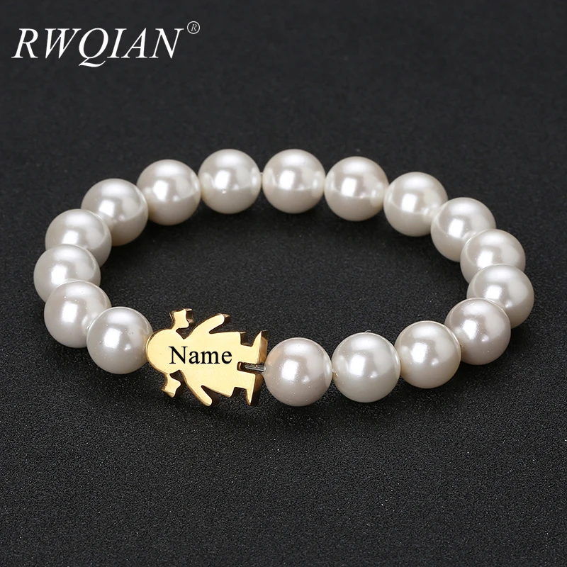 

Personalized Name Pearl Bracelet Custom Stainless Steel Beading Bracelets DIY Pearl Jewelry for Women Baby Girl Birthday Gifts