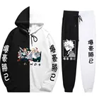 Костюм мужской летний из 2 предметов с принтом аниме My Hero One, удобная Лоскутная тонкая толстовка с капюшоном и брюки в стиле пэчворк