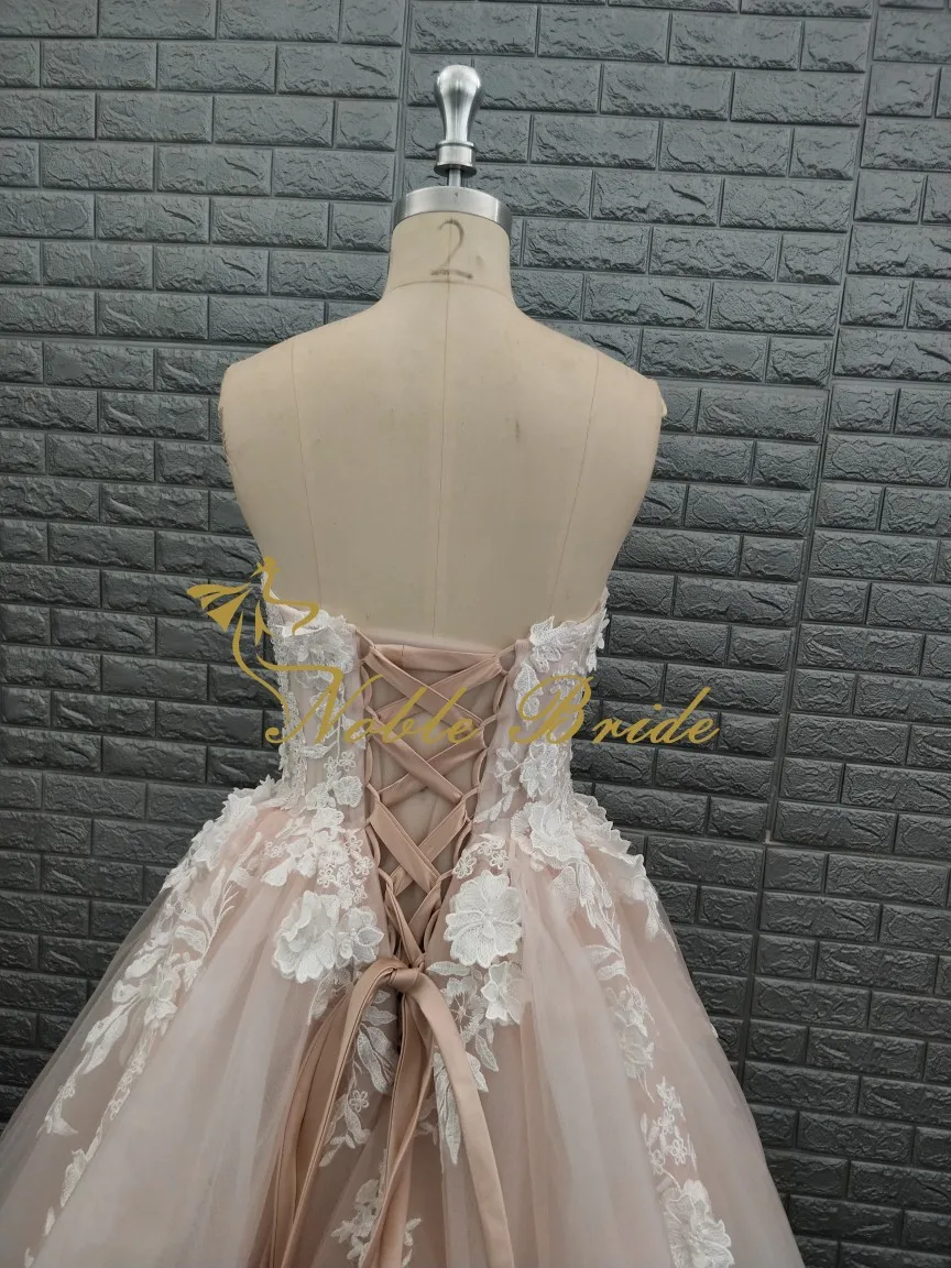 Real Picture Tulle Wedding Dress Garden Sleeveless  Sweetheart A-Line Applique Pearls Bridal Gowns
