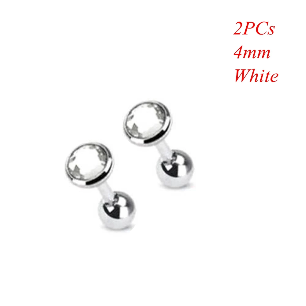 4mm white 2 шт хирургическая сталь драгоценный камень штанга ушной хрящ трагус спираль серьга-гвоздик для пирсинга Циркон многоцветные серьги гвоздики ювелирные аксессуары - Окраска металла: 4mm white