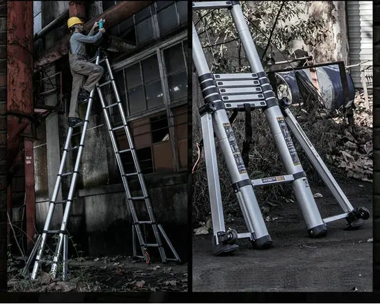 2.9m+ 2.9m aluminum alloy telescopic ladder herringbone project straight folding eight foot anti-tip 