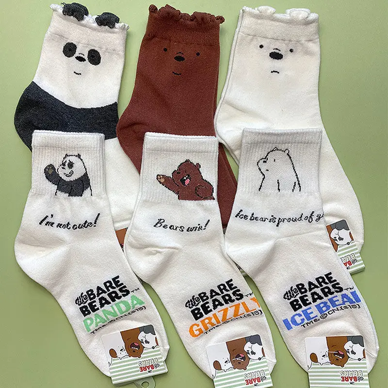 

Women Socks Cartoon Lolita Sock White Kawaii Bear Cotton Tube Female Cute Campus Style Casual Socks for Girl calcetines mujer