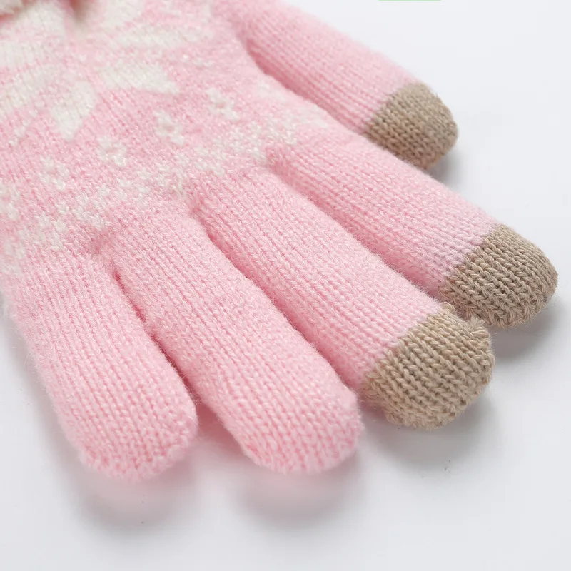 Rimiut Thick Cashmere Two Layer Winter Gloves For Women Snowflake Knitted Pattern Full Finger Skiing & Touch screen Glove images - 6