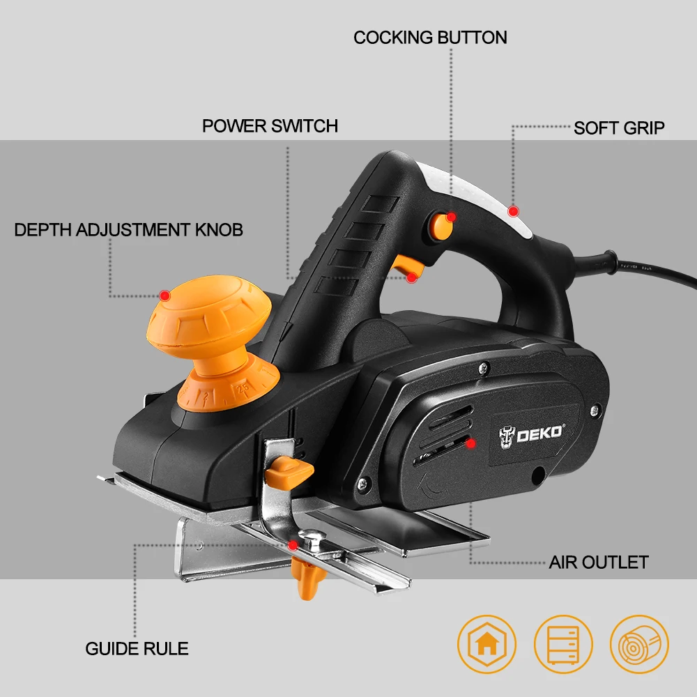 DEKO DKEP900 220V 900W Electric Planer Plane Hand Held Power Tool Wood Cutting With Accessories | Инструменты