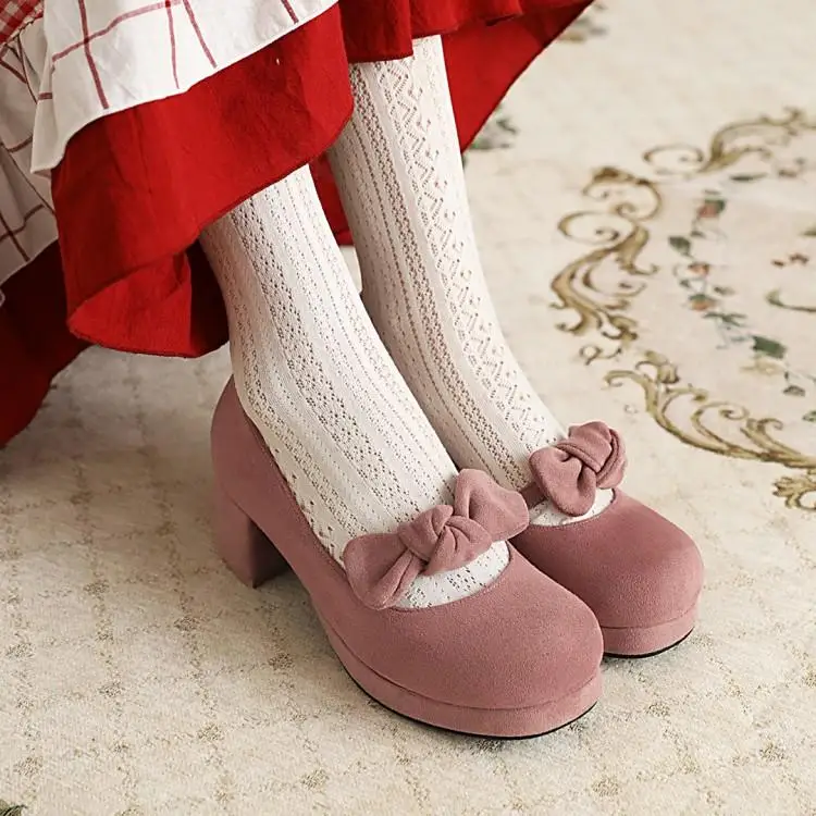 

Square Toe African Woman Shoe Casual Heels Brief Pumps Lace-Up Slip On All-Match Burgundy Round Comfortable Bow Sweet Beige Retr