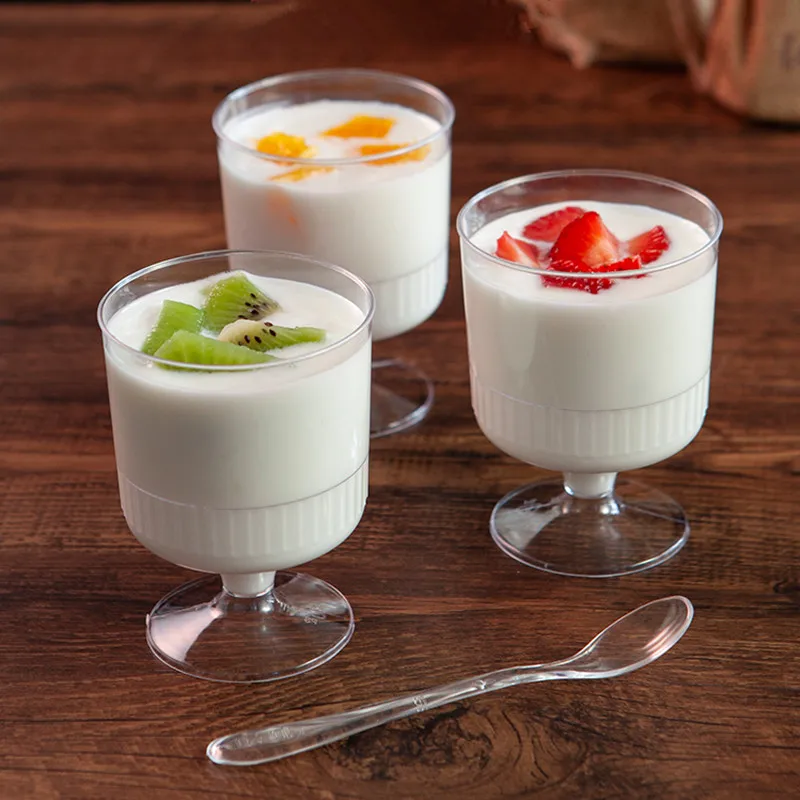 

50pcs Goblet wine glass 150ml transparent pudding jelly ice cream dessert cups party favors cake fruit mousse hard plastic cup