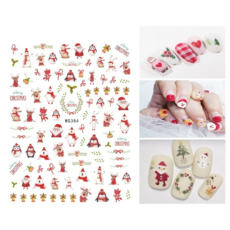 

5sheet Christmas Nail Sticker Cartoon Santa Claus Snowman Elk Designs PVC Nails Decals Christmas Manicure Decoration