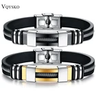 Мужской браслет на запястье с черным рифленым штурвалом, Силиконовая сетка, вставка из нержавеющей стали Панк-браслет, стильный Повседневный Браслет