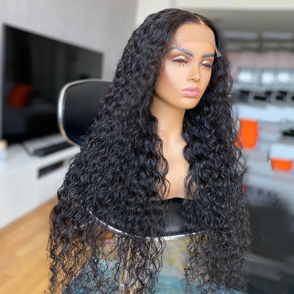 

26'' Black Long Kinky Curly Synthetic Lace Front Wig For Women Babyhair Preplucked Heat Resistant Fiber Hair Daily180 Density