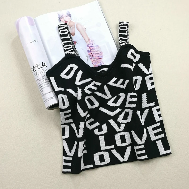 Топ женский из хлопка с V образным вырезом и надписью LOVE|Топы| |