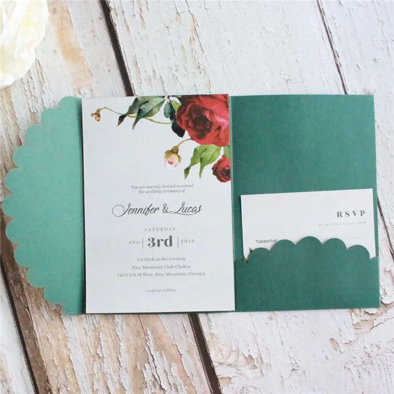 Классические темно-зеленые приглашения рождественские открытки кружева