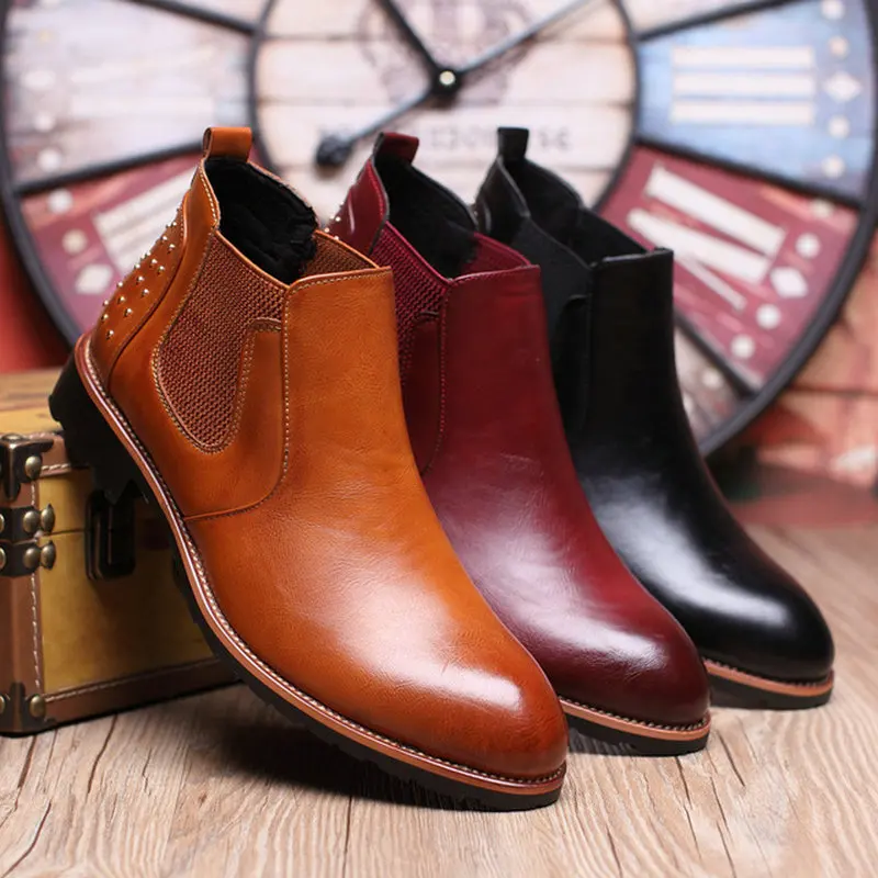 Ботинки Челси Мужские кожаные ботинки на низком каблуке Кожаные ботильоны в