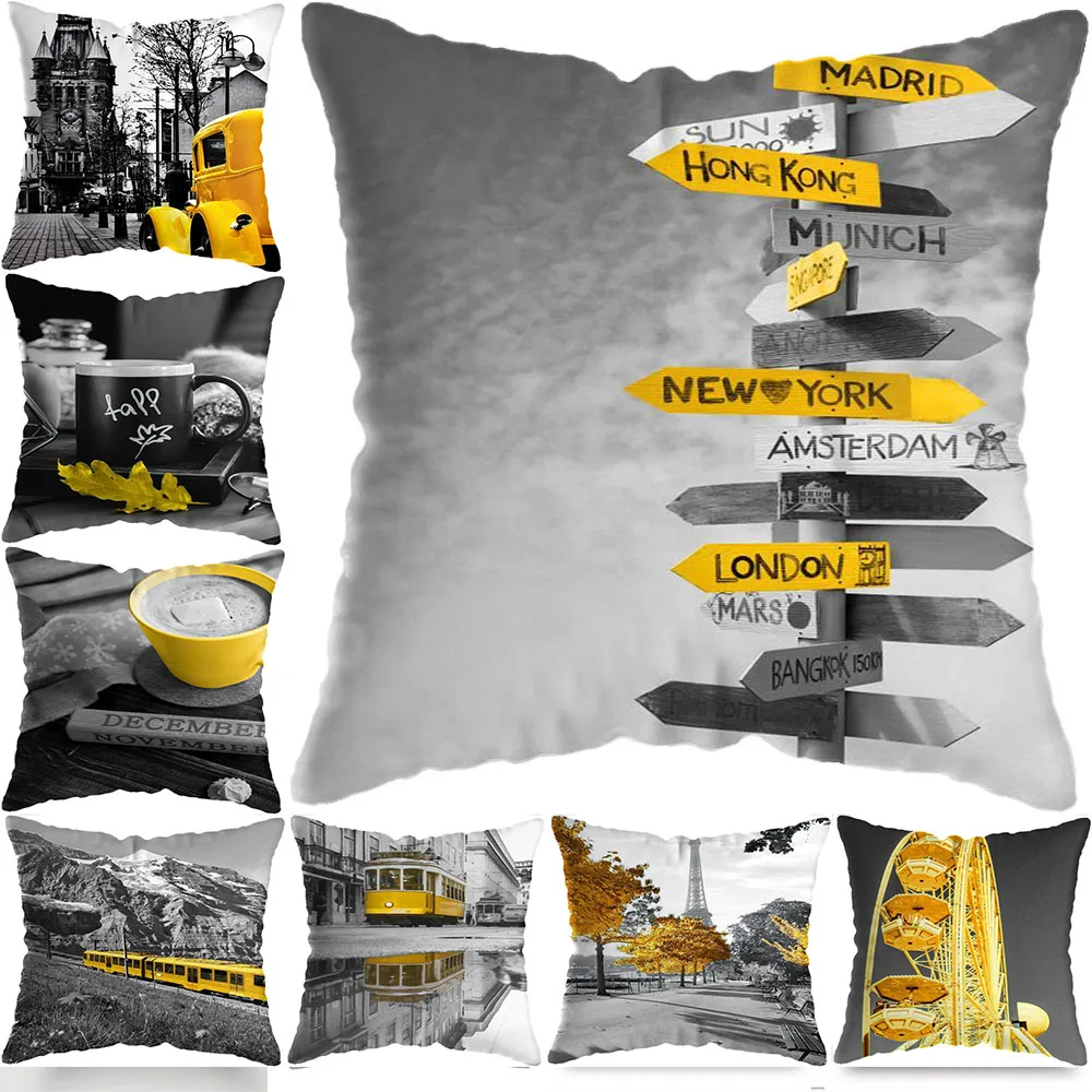 

Pillow Cover Customize Nordic landscape Yellow Style Scenery Pillowcase Modern Home Decorative Pillow Case 45X45cm