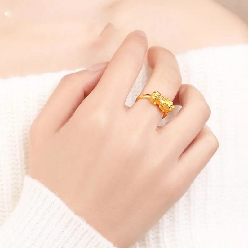 Золотистое Открытое кольцо золотистого цвета регулируемое открытое Драгоценное