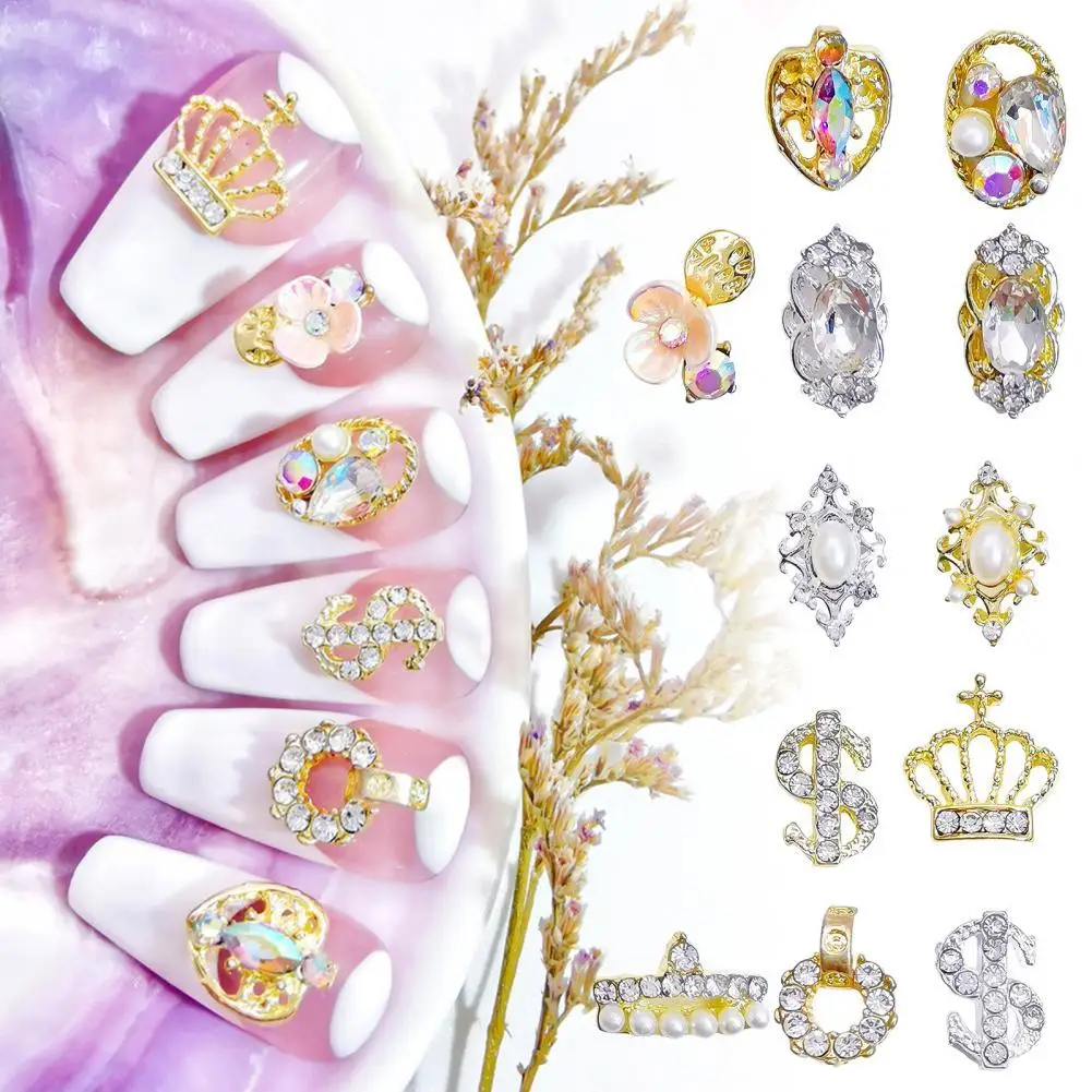 

Professional 10Pcs/Bag Stylish 3D Nail Manicure Craft Ornaments Creative Nail Decor Crowns Dollars for DIY Crafts