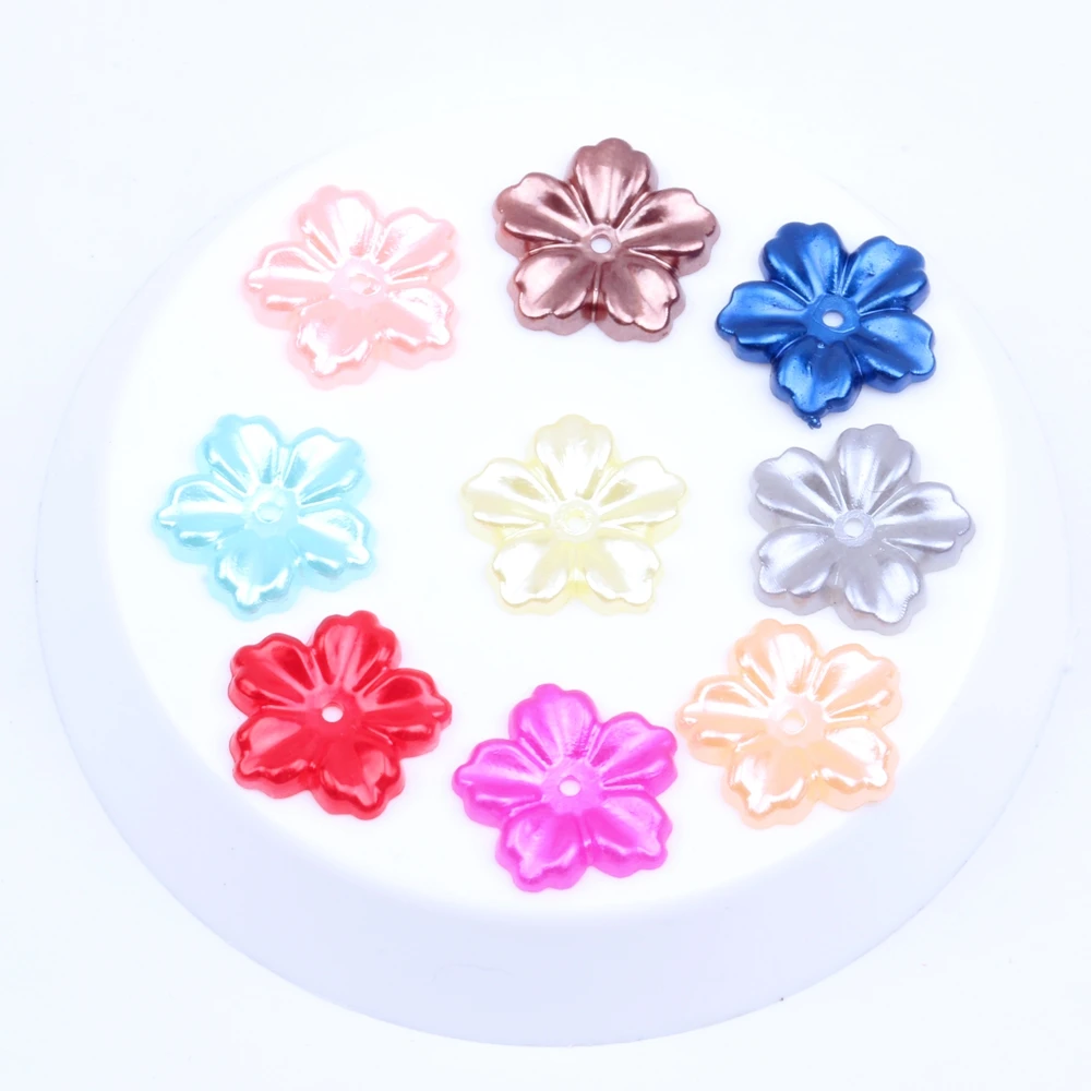 

New Half Pearls 13mm Flatback Flower ABS Imitation Pearl 60/1000pcs Mixed Colors Ivory White DIY Nail Jewelry Decorations