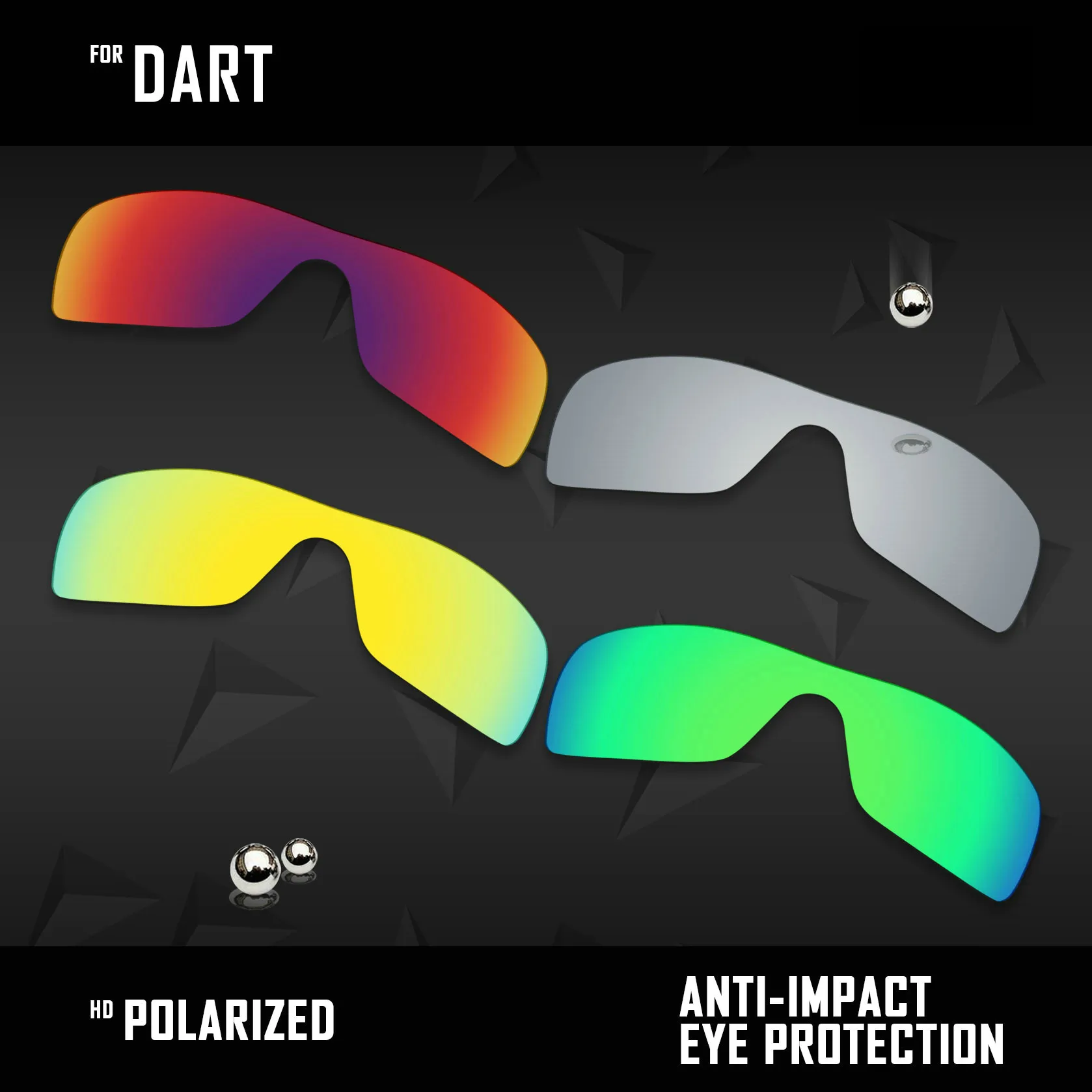 OOWLIT 4 Pieces Polarized Sunglasses Replacement Lenses for Oakley Dart-Silver & Midnight sun & Gold & Green