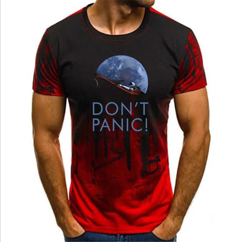 

Gradient Novelty Occupy Earth SpaceX Starman T Shirt Man Elon Musk Space X T-Shirt Summer Camiseta Mens Tshirt Don't Panic