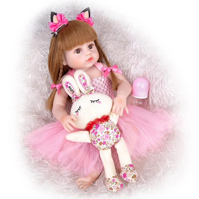 

T5EC 48cm/19in Girl Doll Reborn Nurturing Doll Realistic Handmade Soft Toy with Easy Clean Silicone Full Body Popular Gift