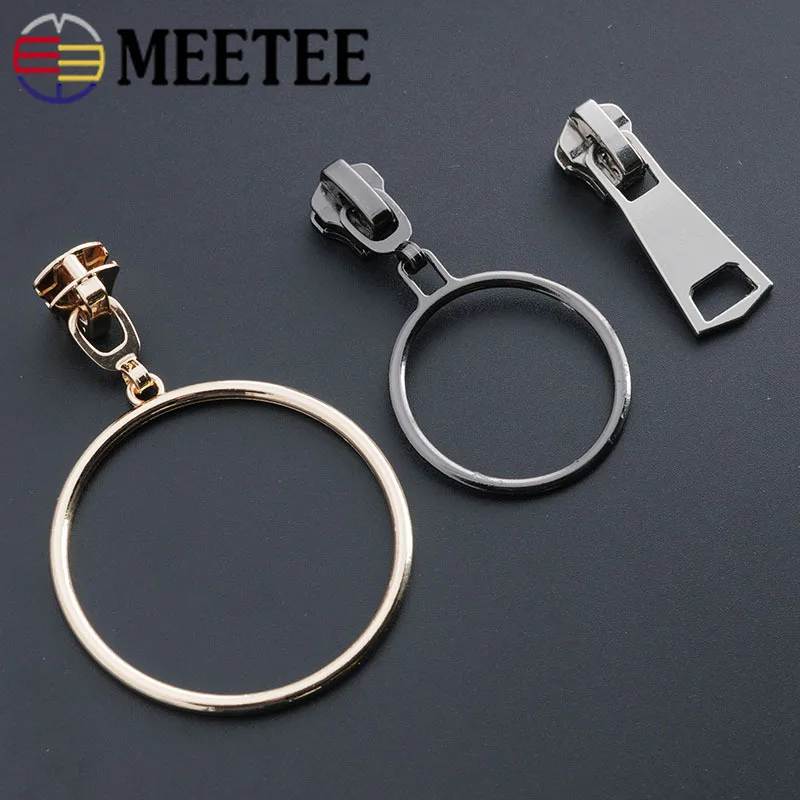 

Meetee 5pcs 5# Metal Zipper Head Slider Puller Clothes Pants Jacket DIY Accessories Ring Circle Repair Kits Zipper Sliders AP572