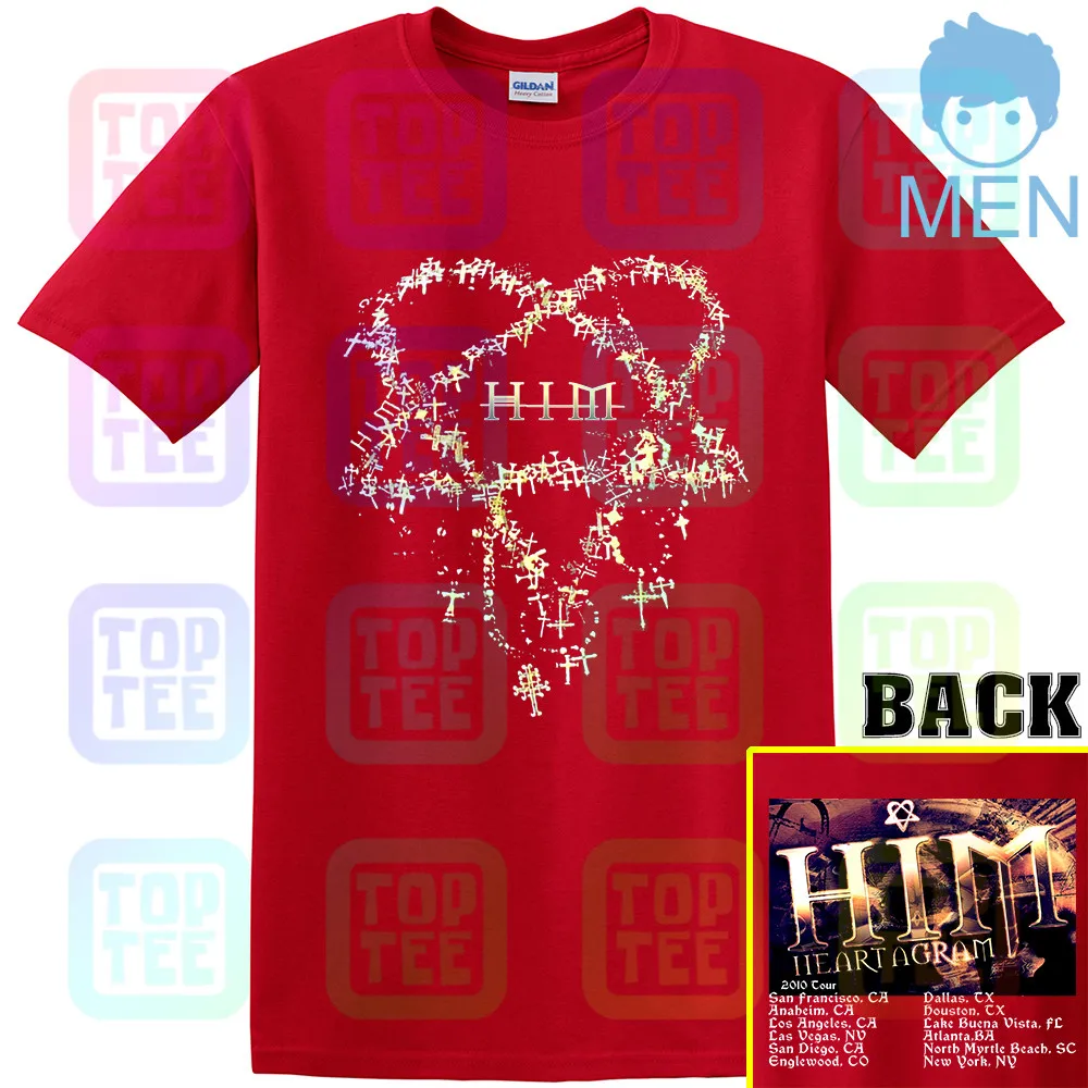 MEN-RED Его адское величество он Heartagram взрослый маленький футболка 2010 Tour Ville Valo - Цвет: MEN-RED