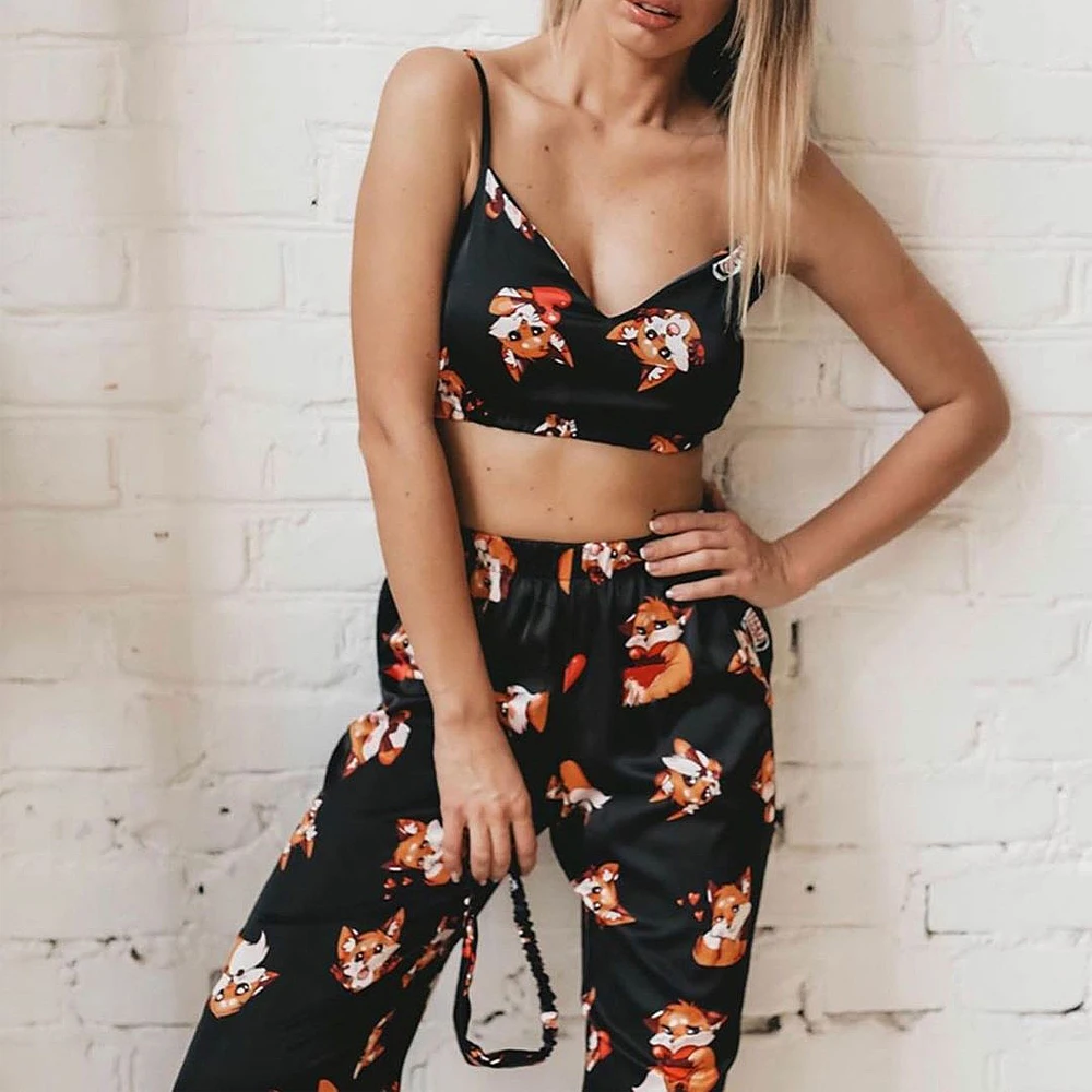 

Осенние пижамные комплекты с принтом для женщин, милые топы для сна Camisola, брюки с высокой талией, сексуальное нижнее белье, домашний костюм, ...