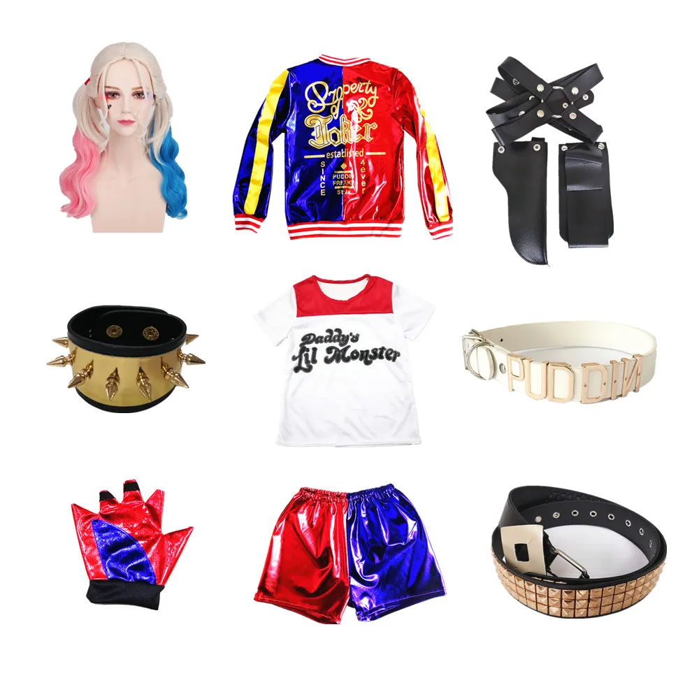 Костюмы для косплея Харли на Хэллоуин детей и девочек взрослых комплекты из