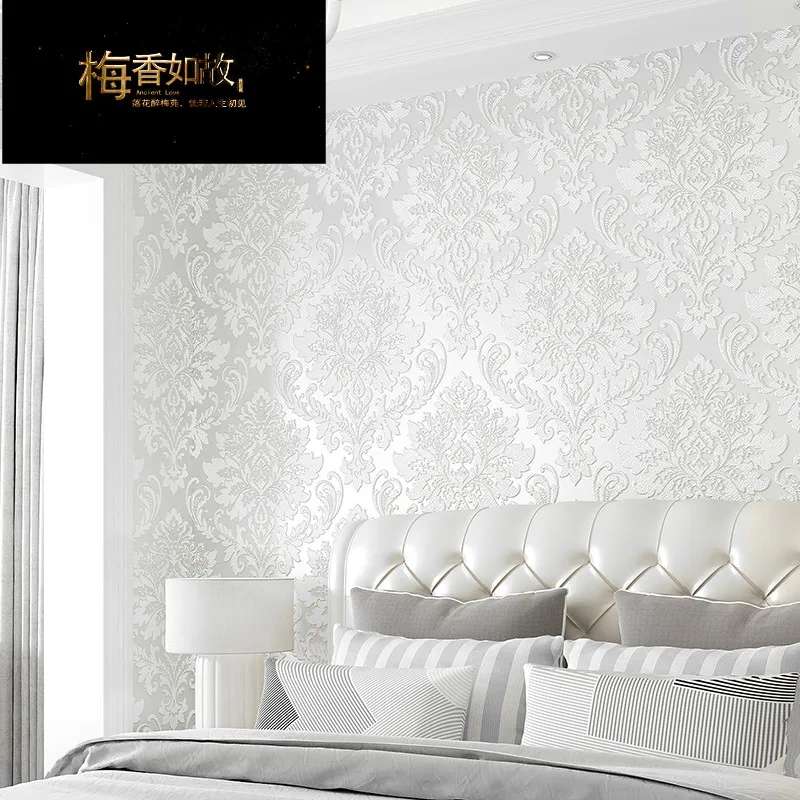 

Hongmei European Pastoral Embossed Brocade Bedroom Living Room Background 3D Floral Texture Non-woven Wallpapers Home Decoration