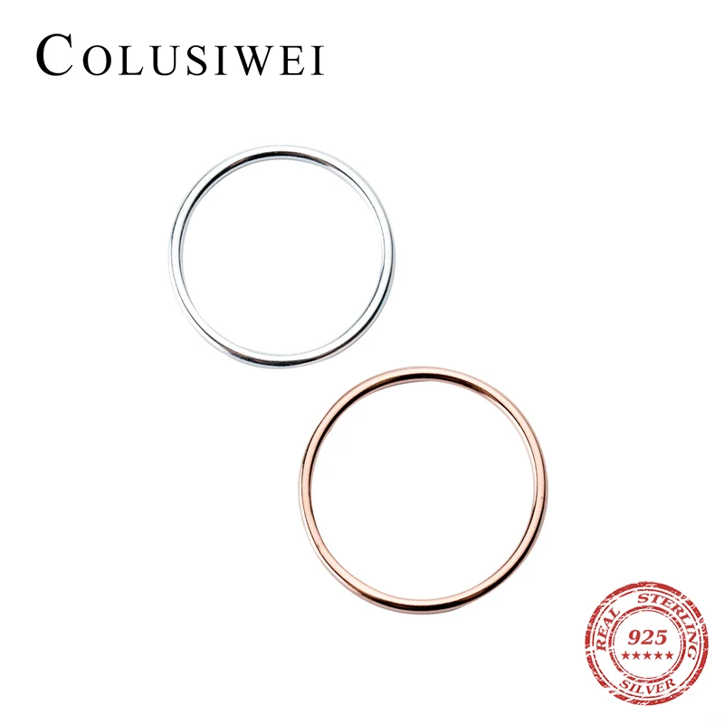Coluswei 100% реальные 925 стерлингового серебра простой тонкий кольцо на палец для