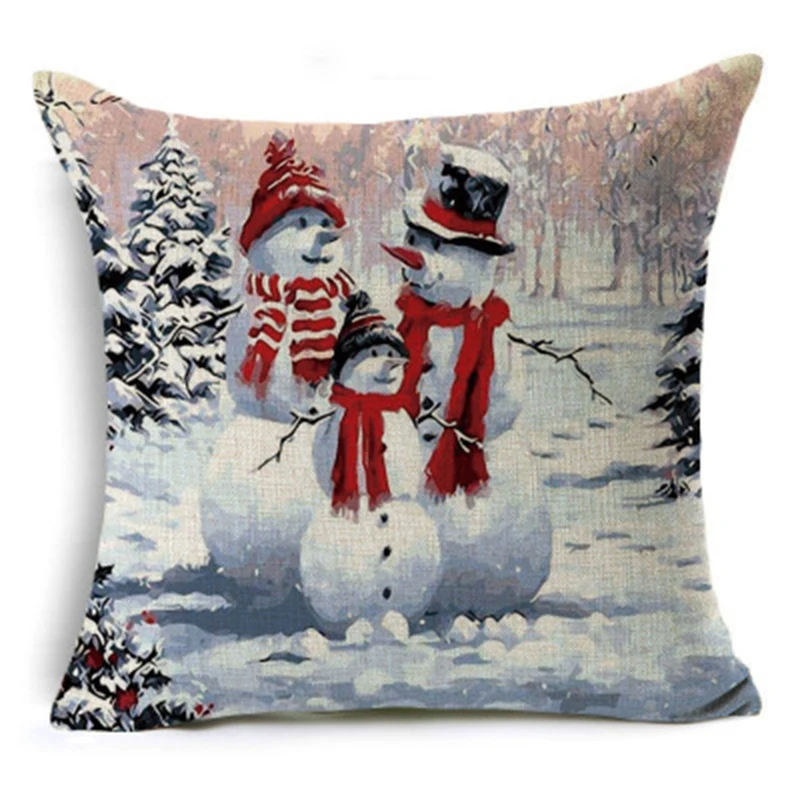 

45*45 Linen pillow case cartoon cushion cover Merry Christmas snowman print pattern pillowcases XMAS gift new year home decor
