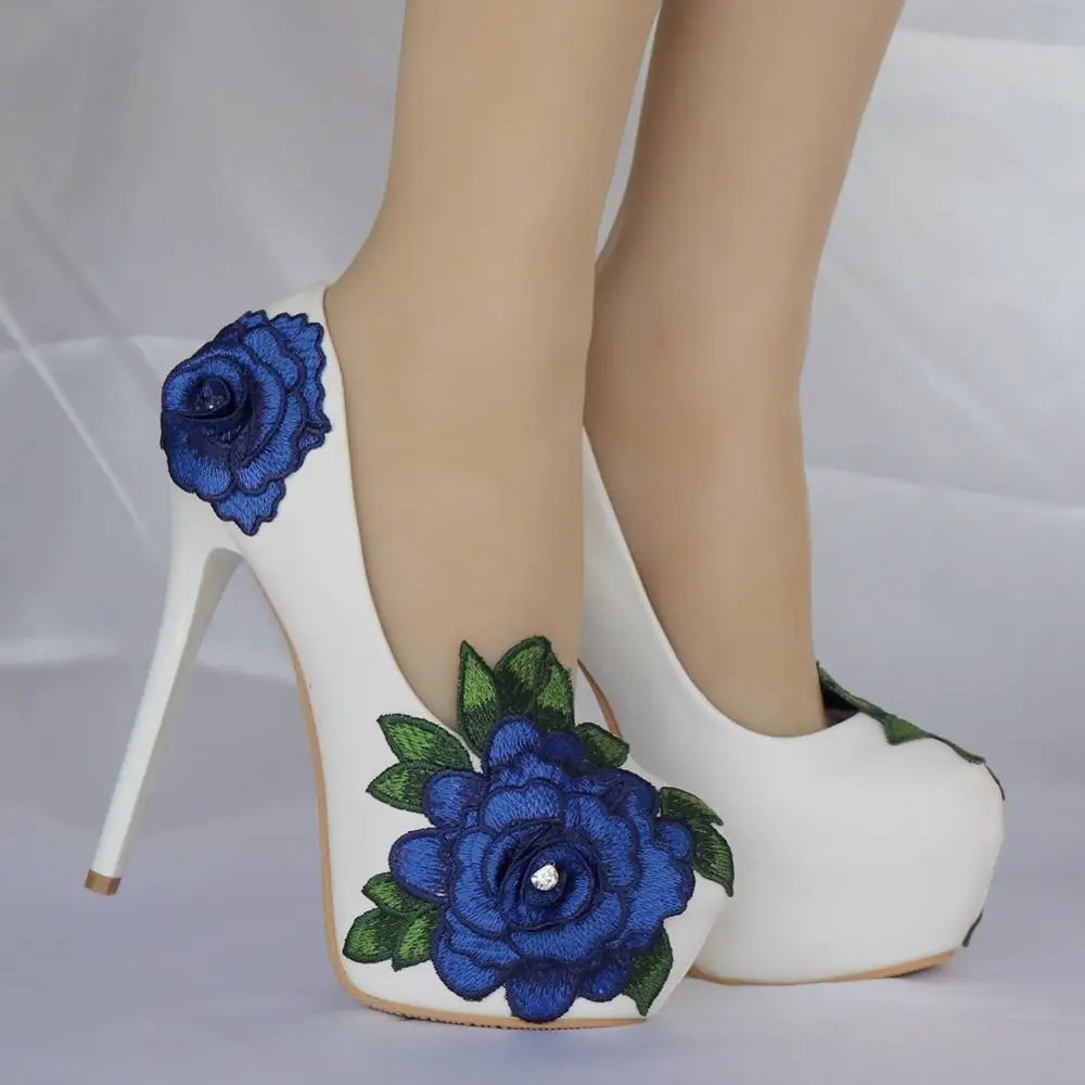 

Platform Pumps Dress Wedding Shoes Brand Designer Sexy Round Toe High Heel Shoes Woman Party Pumps Lace Flower