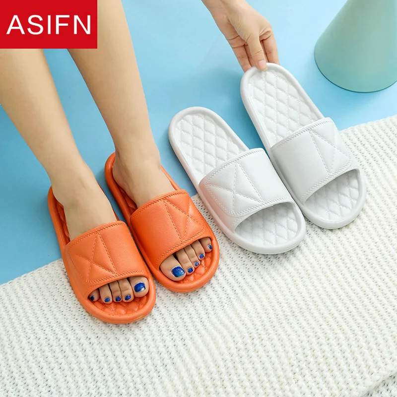 

ASIFN Women Fashion Heel Slippers Summer Men Thick Bottom Bathroom Home Solid Slides Soft Bottoms Female Platform shoes Slippers