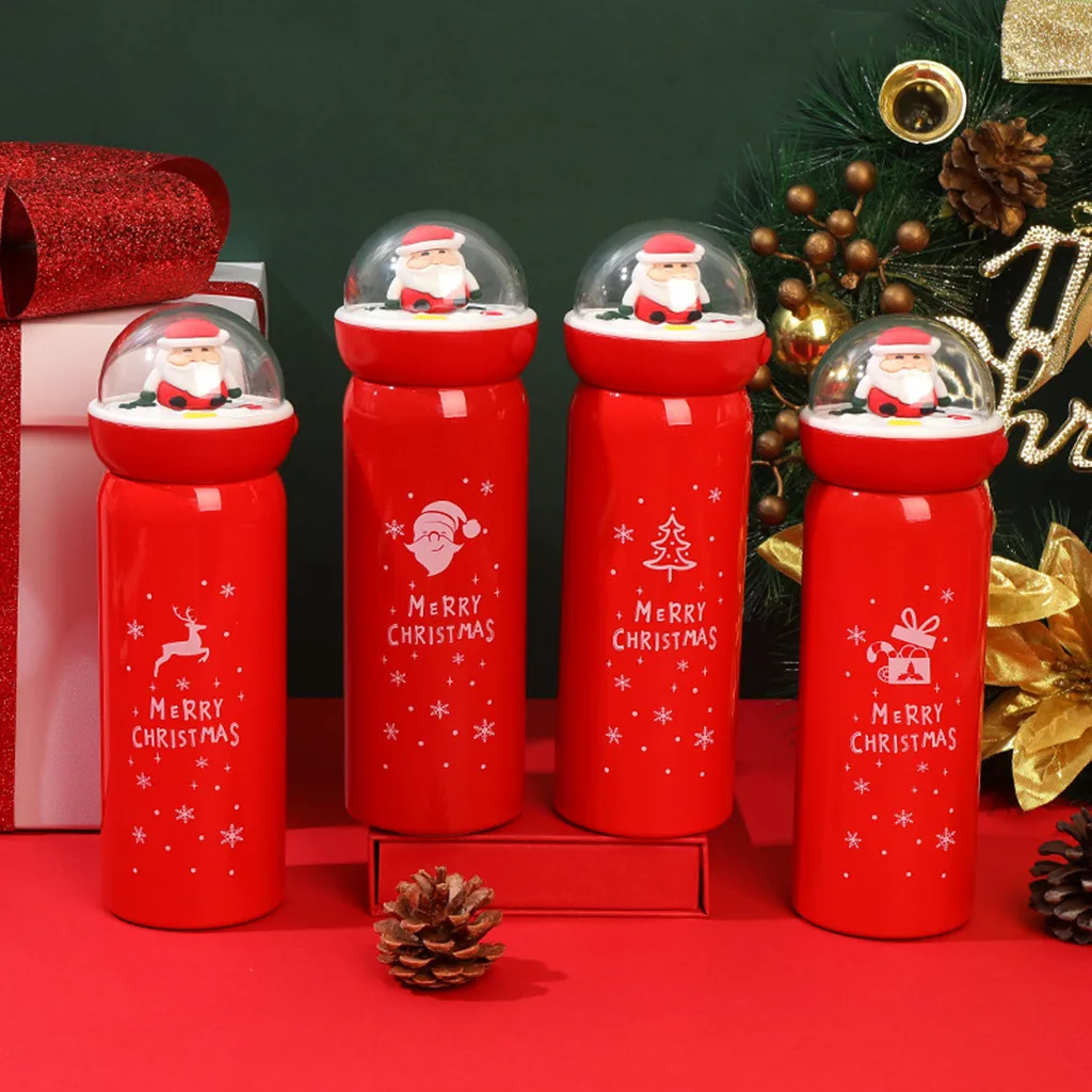 

380ML 304 Stainless Steel Water Bottles Travel Mugs Vacuum Flask Coffee Cups Christmas Gift Tree Elk Santa Claus Cartoon Thermos