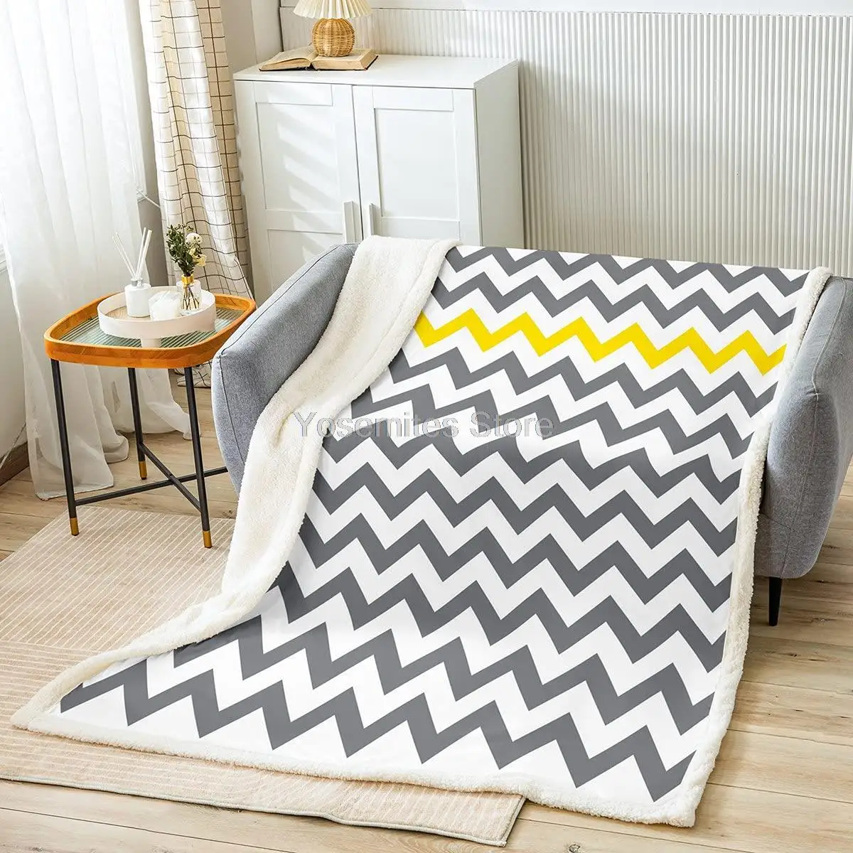 

Wavy Stripes Bed Blanket Modern Simple Throw Blanket Lightweight Soft Cozy Luxury Yellow and Gray Fleece Blanket 3D Stripes Flan