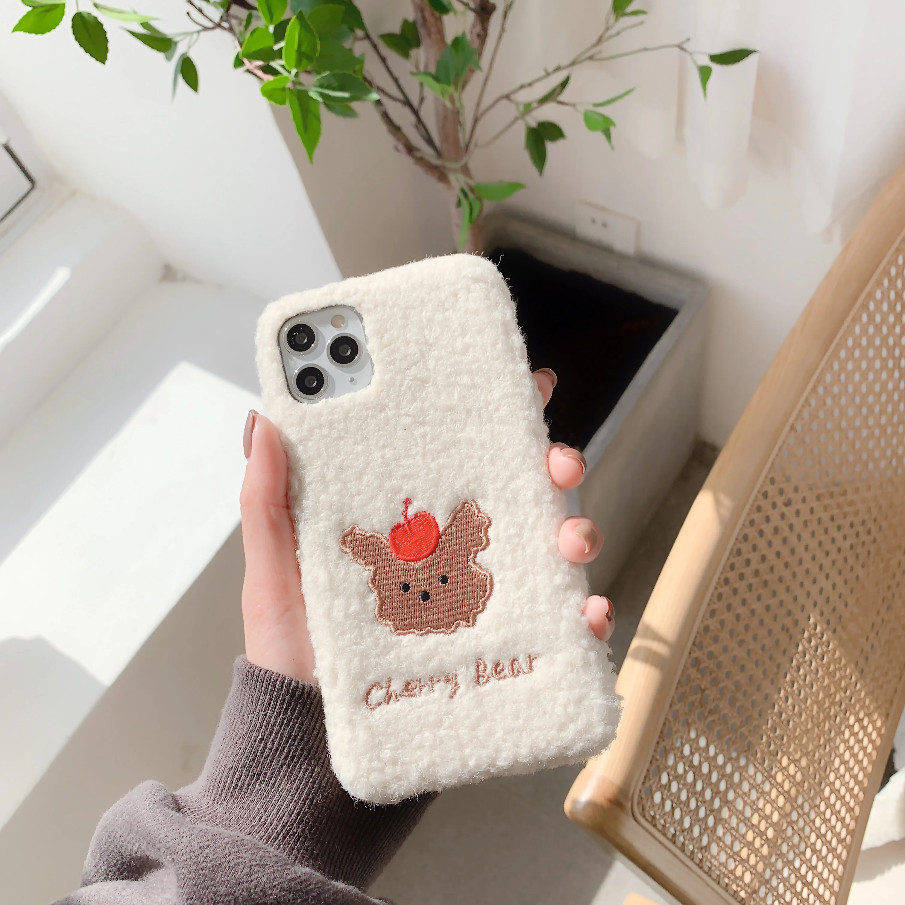 ORYKSZ чехол для телефона с теплым мехом вишневого медведя iPhone 11 Pro Max X XS XR 7 8 6 6s Plus