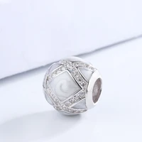 925 sterling silver white round beads inlaid with cz zircon pendant charm bracelet diy jewelry making for original pandora
