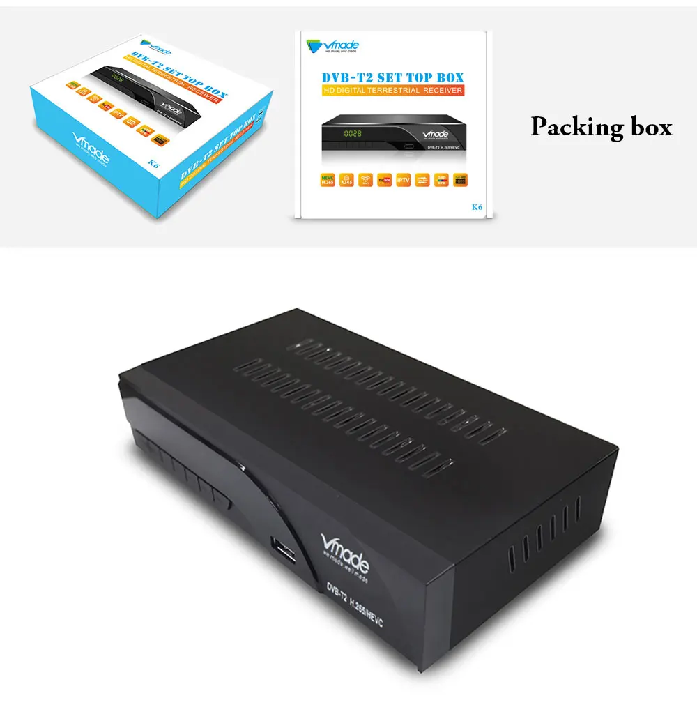Vmade DVB-T2 HD цифровой эфирный приемник H.265/HEVC DVB T2 ТВ тюнер Поддержка RJ45 LAN AC3 аудио Лидер продаж Европа телеприставка