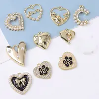 30pc Gold color New fashion Alloy Material Pearl Hollow love heart/flower charm for DIY Handmade Jewelry Making wholesale